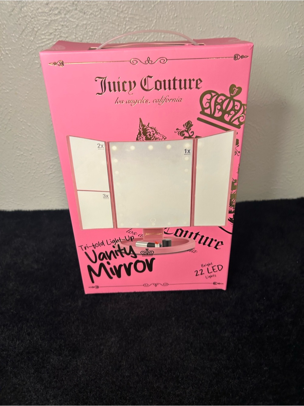 Juicy Couture Pink Tri-Fold Lighted Vanity Mirror Packaging
